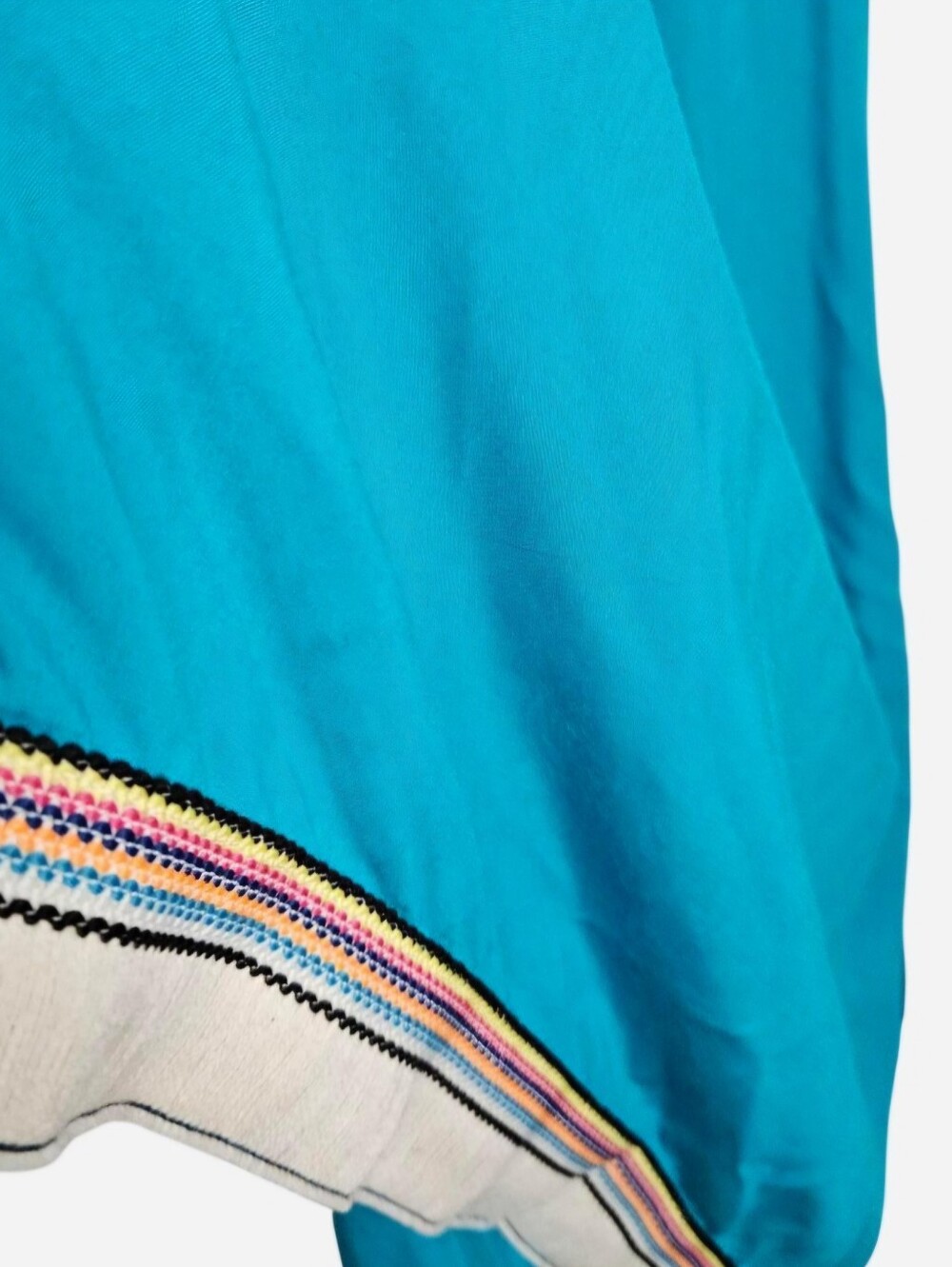 Desheng Sleeveless Summer Kimono Teal with Multicolor Tassels Women's S/M NEW - Picture 5 of 9